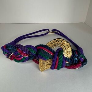 Vintage 80s Braided Purple Green Pink Gold 28 inches Belt Cosplay Ren Faire